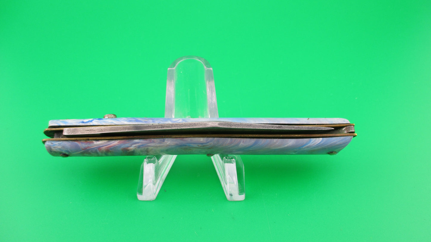 Edgemaster Fishtail Blue White Red swirl 1950s vintage switchblade