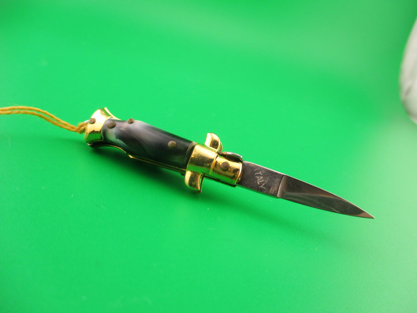 INOX 7cm Italian Mini Picklock Gold 4 pin vintage automatic knife Yellow tassel