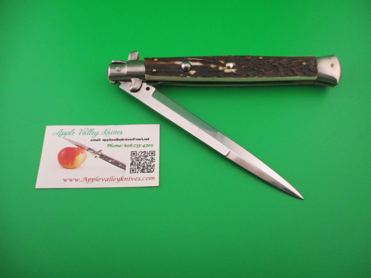 MANIAGO ITALY 33cm Quality Italian Stiletto Stag swivel nickel silver bolsters automatic knife