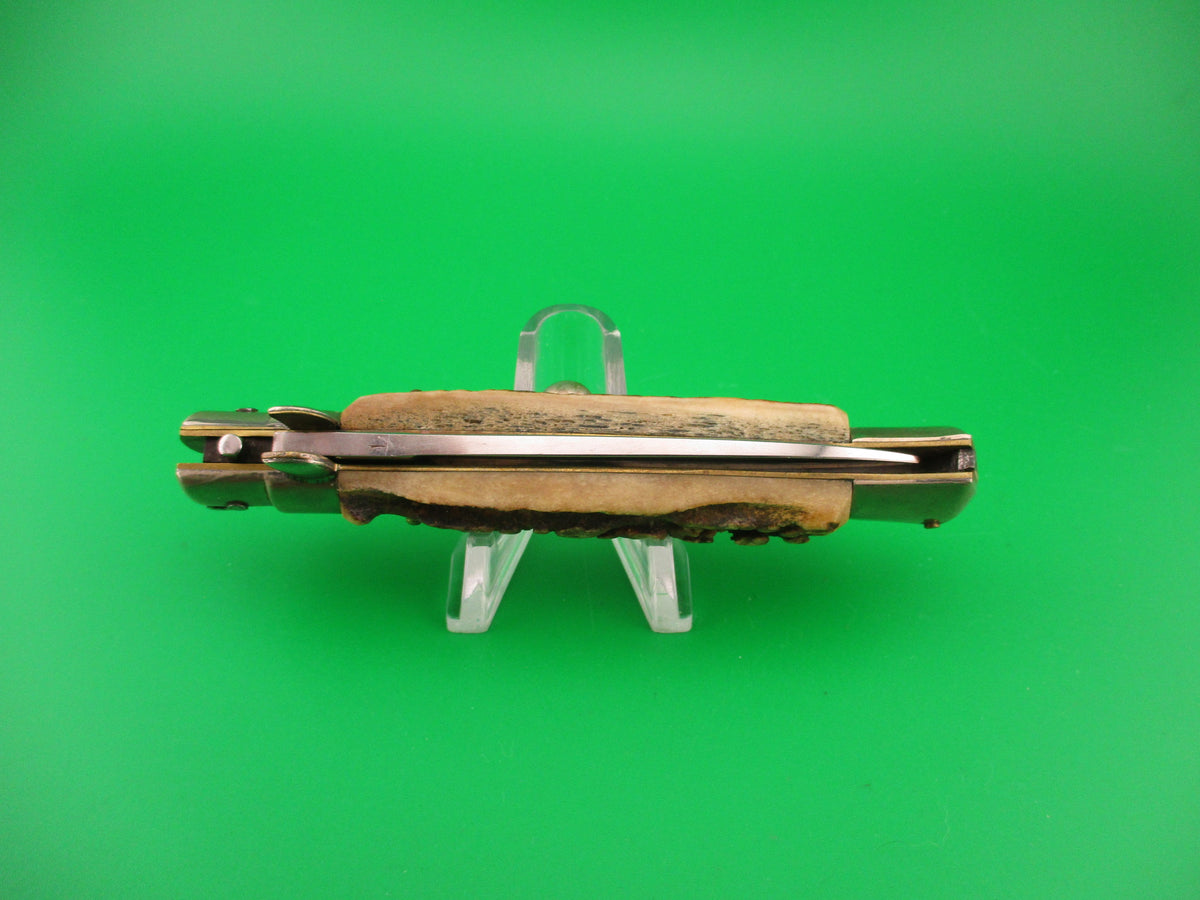 Sterile 20cm Italian transitional Stiletto Stag 1970s vintage automatic knife
