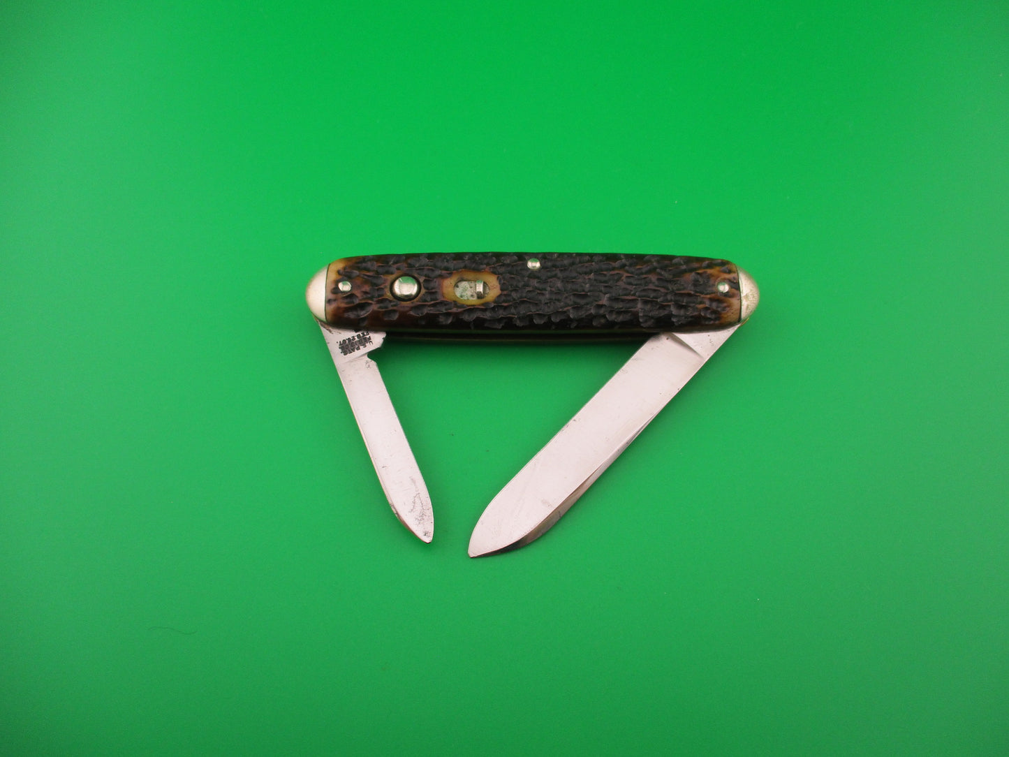 SCHRADE CUT CO Early Large Double 7503 Bone tip bolster antique automatic knife