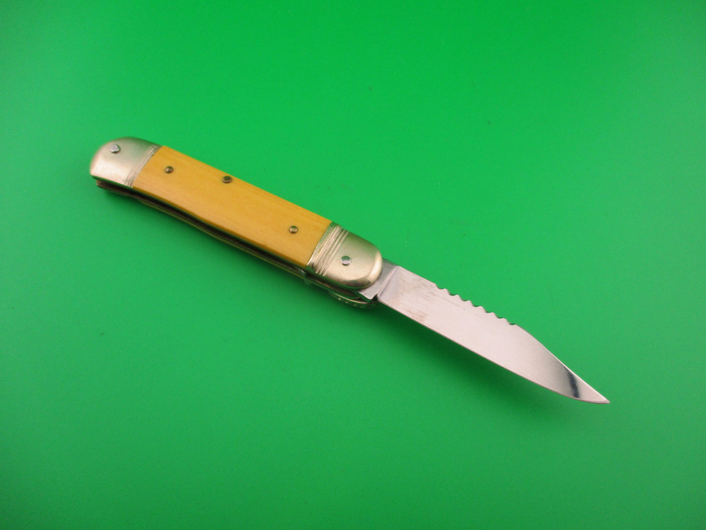 Hubertus 8cm West German Liliput Lever Yellow Micarta File work automatic knife