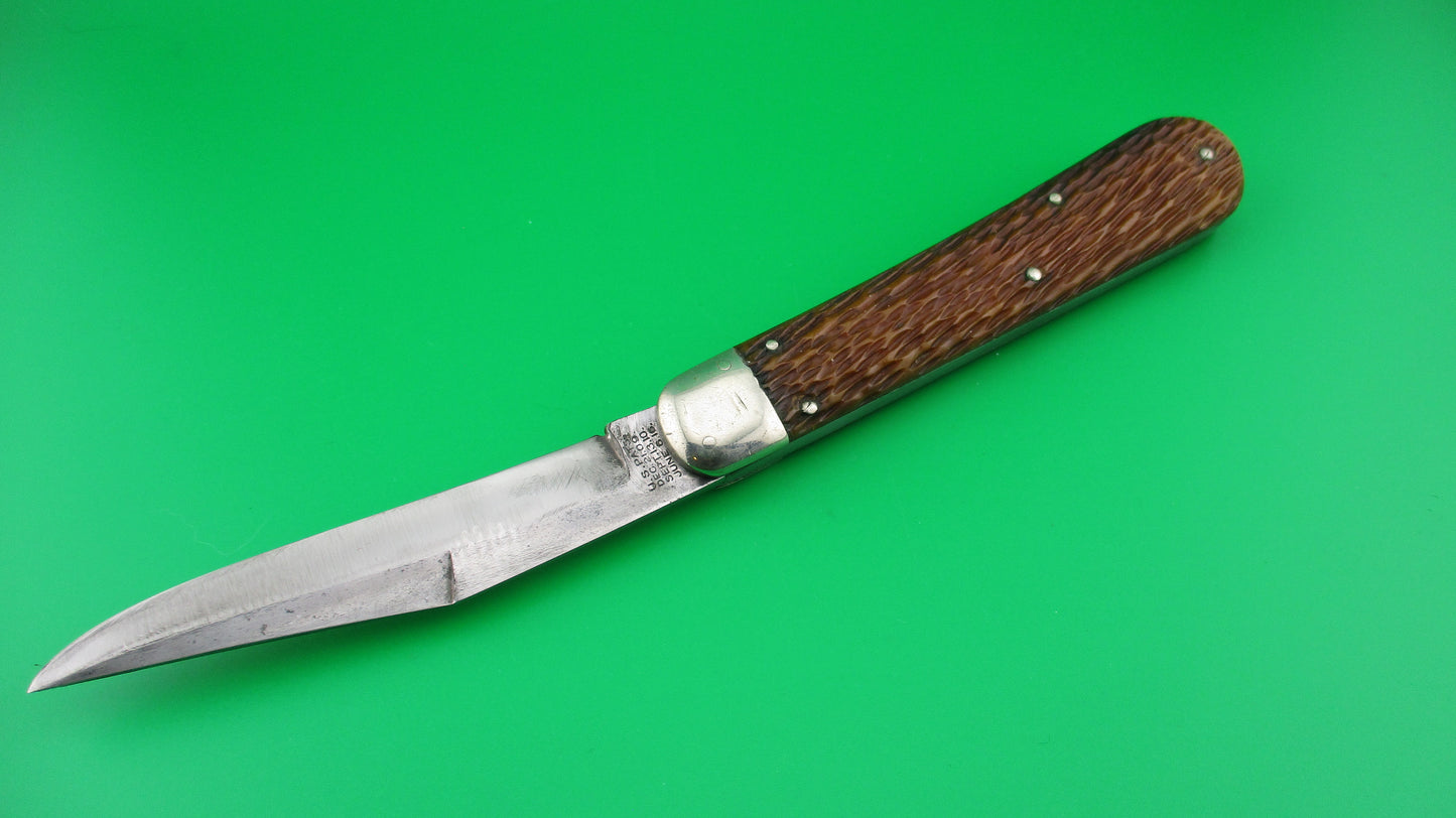 z SCHRADE CUT CO 1613 3/4 Hunting Knife Saber Grind bone vintage switchblade