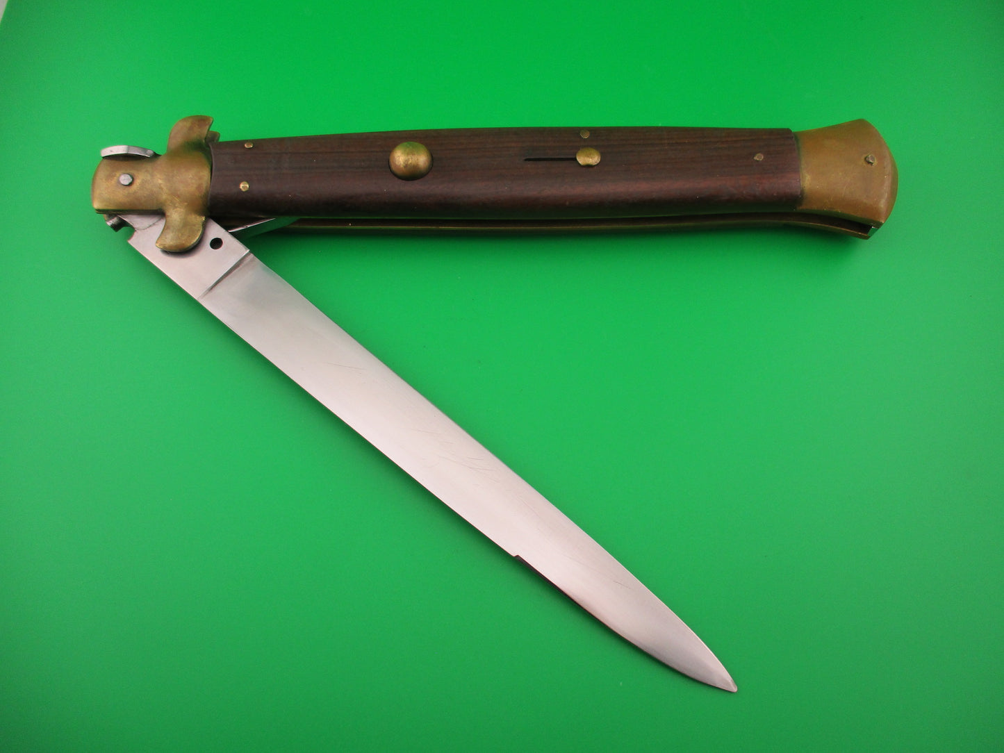 ROSTFREI ITALY 45cm Italian Stiletto Wood/Brass 18 inch Swivel bolster automatic knife