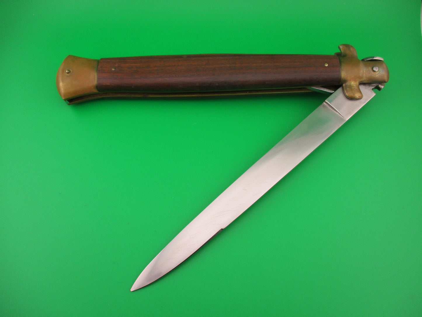 ROSTFREI ITALY 45cm Italian Stiletto Wood/Brass 18 inch Swivel bolster automatic knife