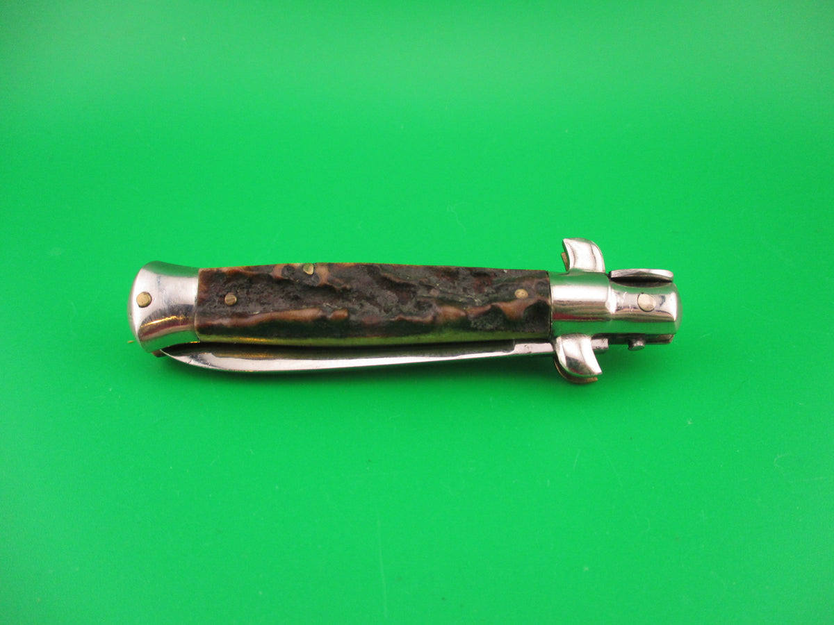 ROSTFREI 16cm Italian Stag stiletto Oreste Dibon swivel bolster automatic knife