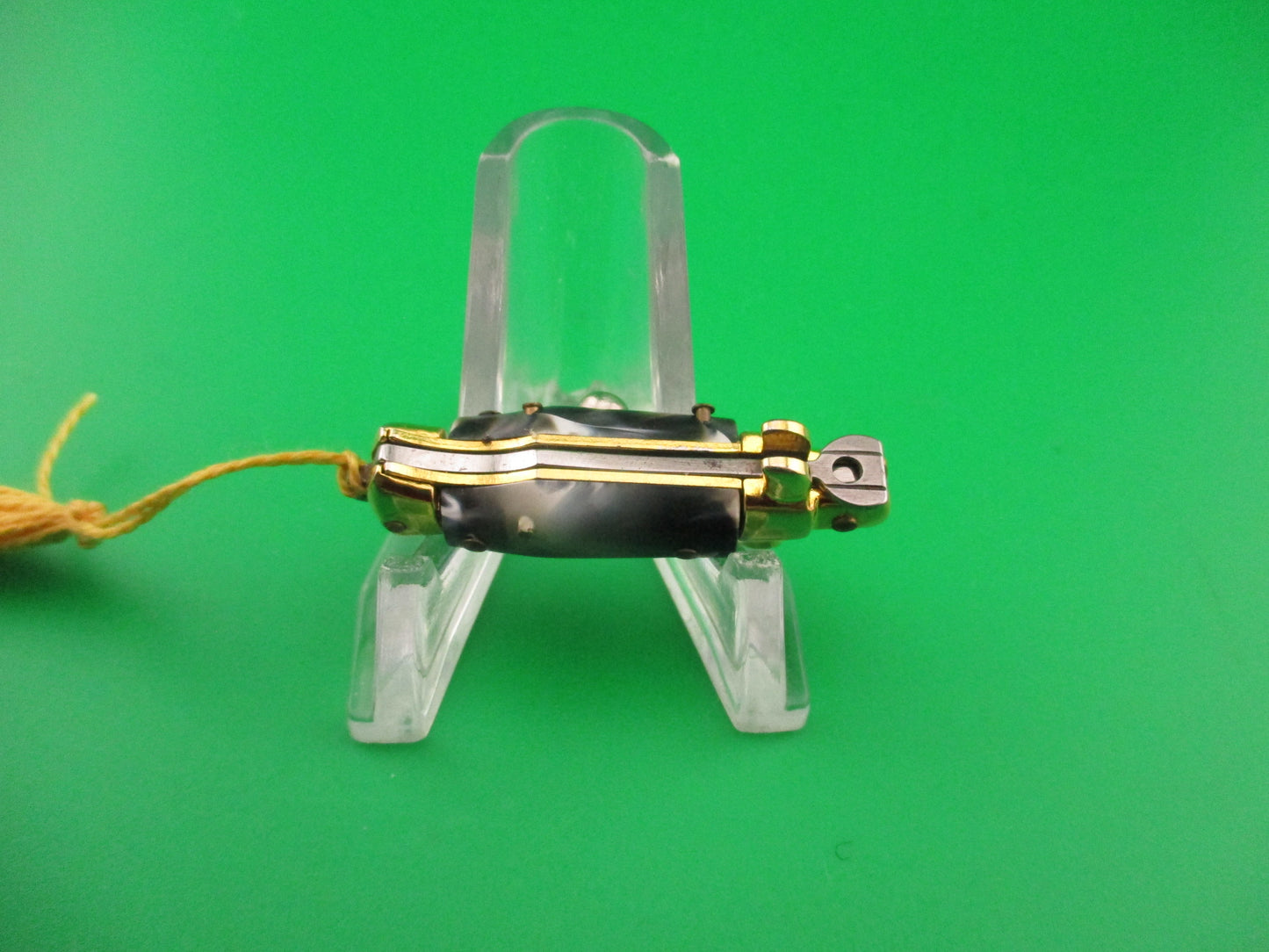 INOX 7cm Italian Mini Picklock Gold 4 pin vintage automatic knife Yellow tassel
