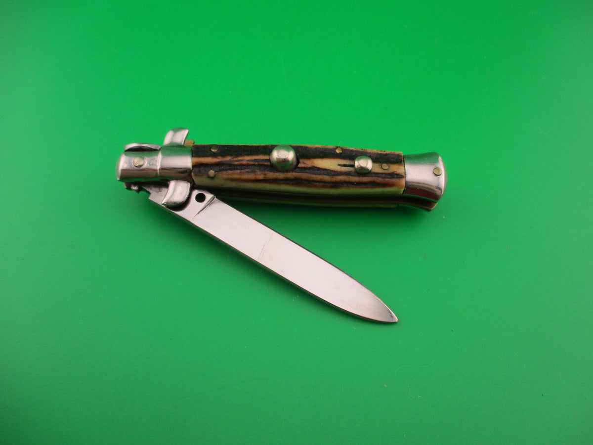 ROSTFREI 16cm Italian Stag stiletto Oreste Dibon swivel bolster automatic knife