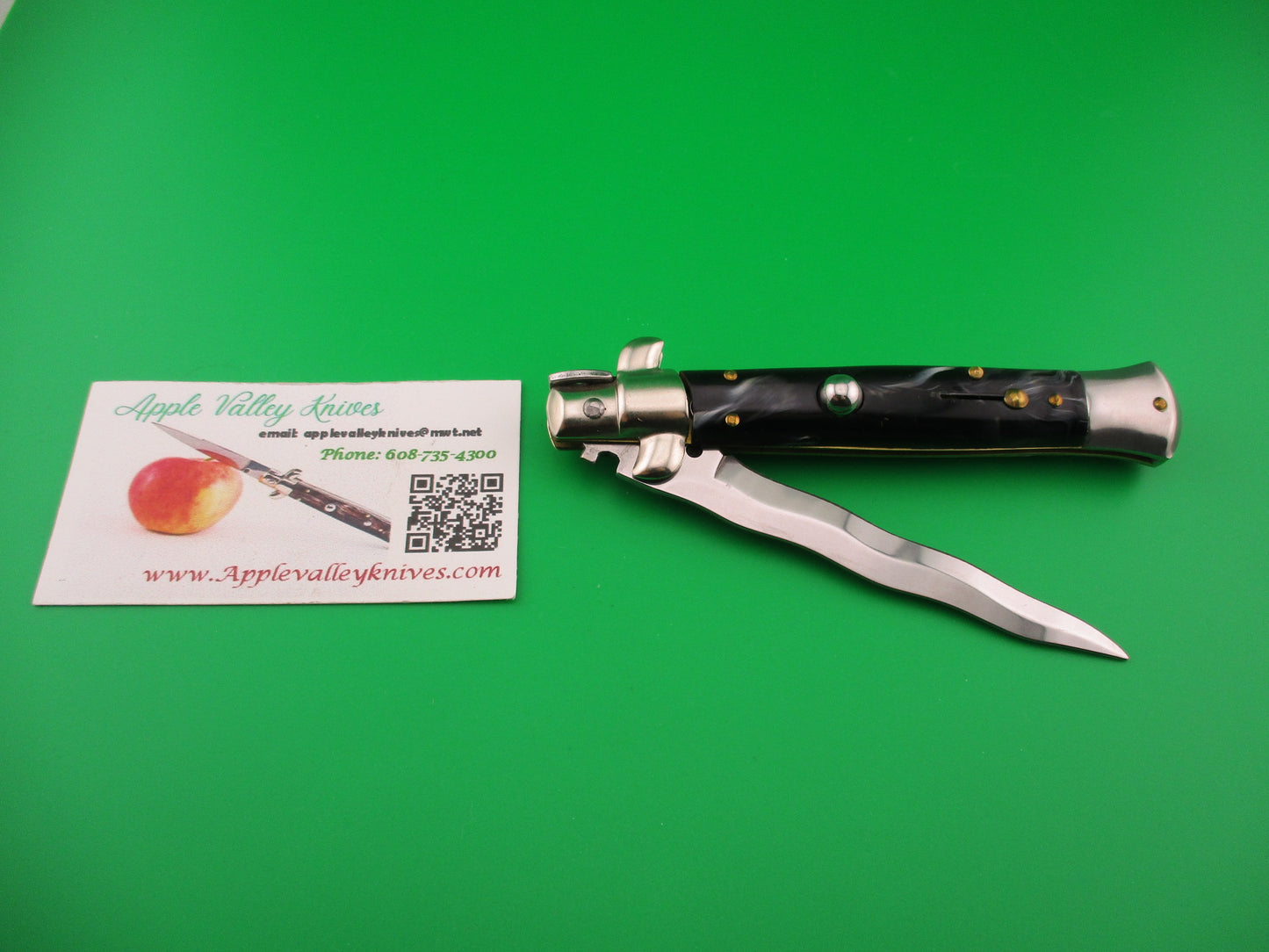 ITALY STAINLESS 23cm Italian Kris Swivel bolster Black swirl automatic knife