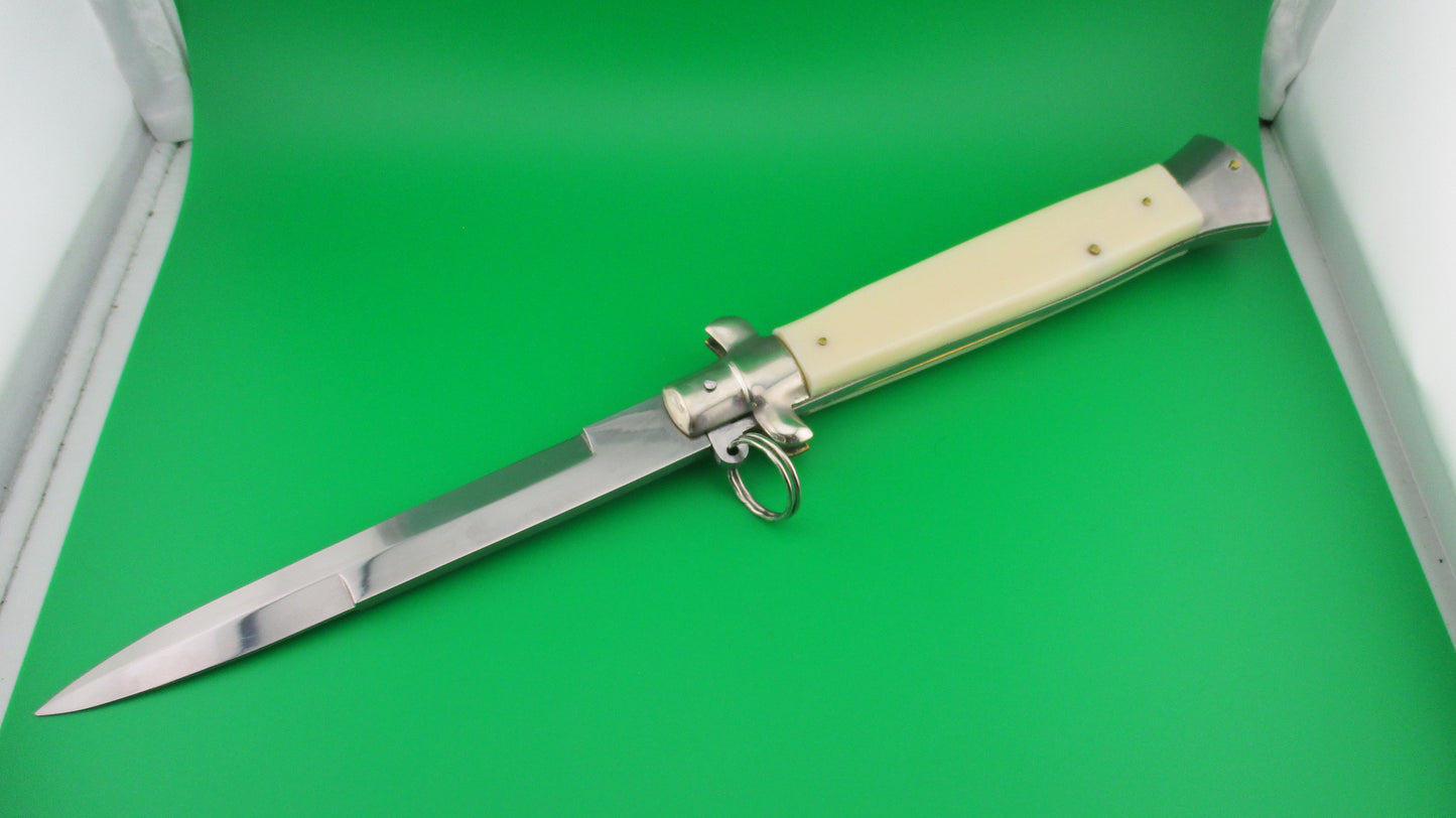 z Italian 38cm Ring pull Stiletto automatic knife vintage White sterile
