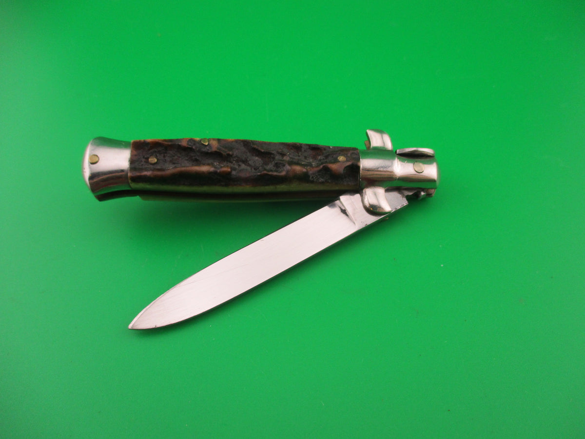 ROSTFREI 16cm Italian Stag stiletto Oreste Dibon swivel bolster automatic knife