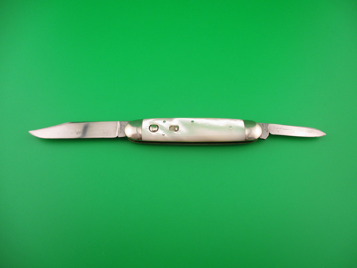 SCHRADE CUT CO Early 3 3/4" 7506B Large double MOP Full bolstered vintage switchblade
