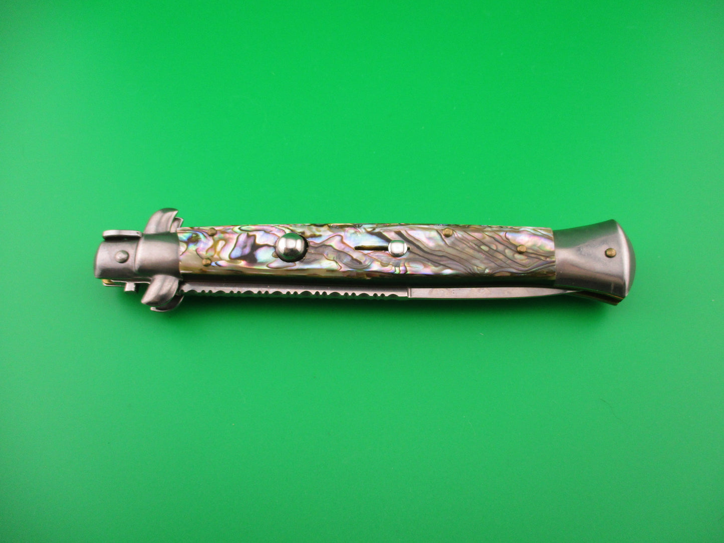 FRANK B 28cm Italian Swivel bolster Bayonet blade ABALONE automatic knife