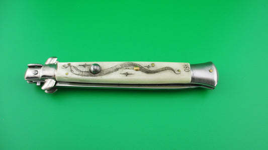 J INOX 28cm Italian Swivel bolster Scrimshaw Snake Cobra automatic knife MULAS
