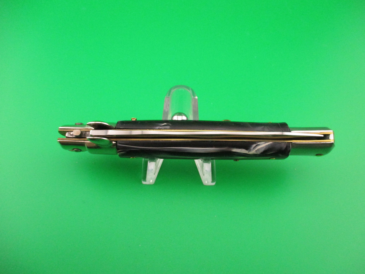 ITALY STAINLESS 23cm Italian Kris Swivel bolster Black swirl automatic knife