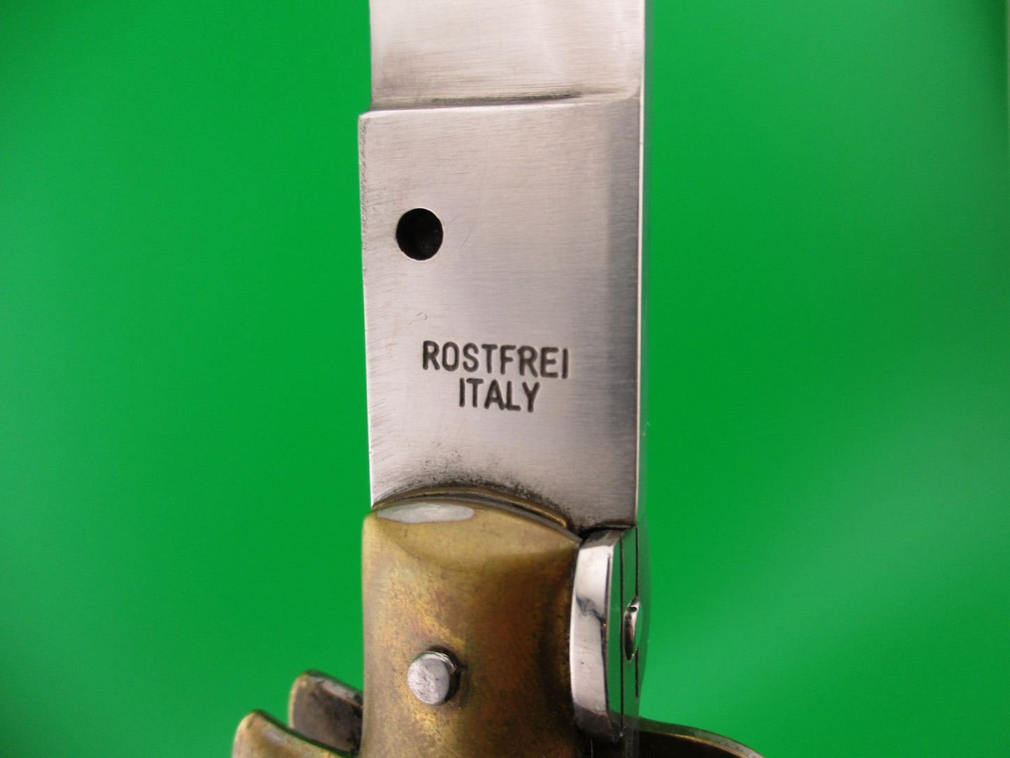 ROSTFREI ITALY 45cm Italian Stiletto Wood/Brass 18 inch Swivel bolster automatic knife
