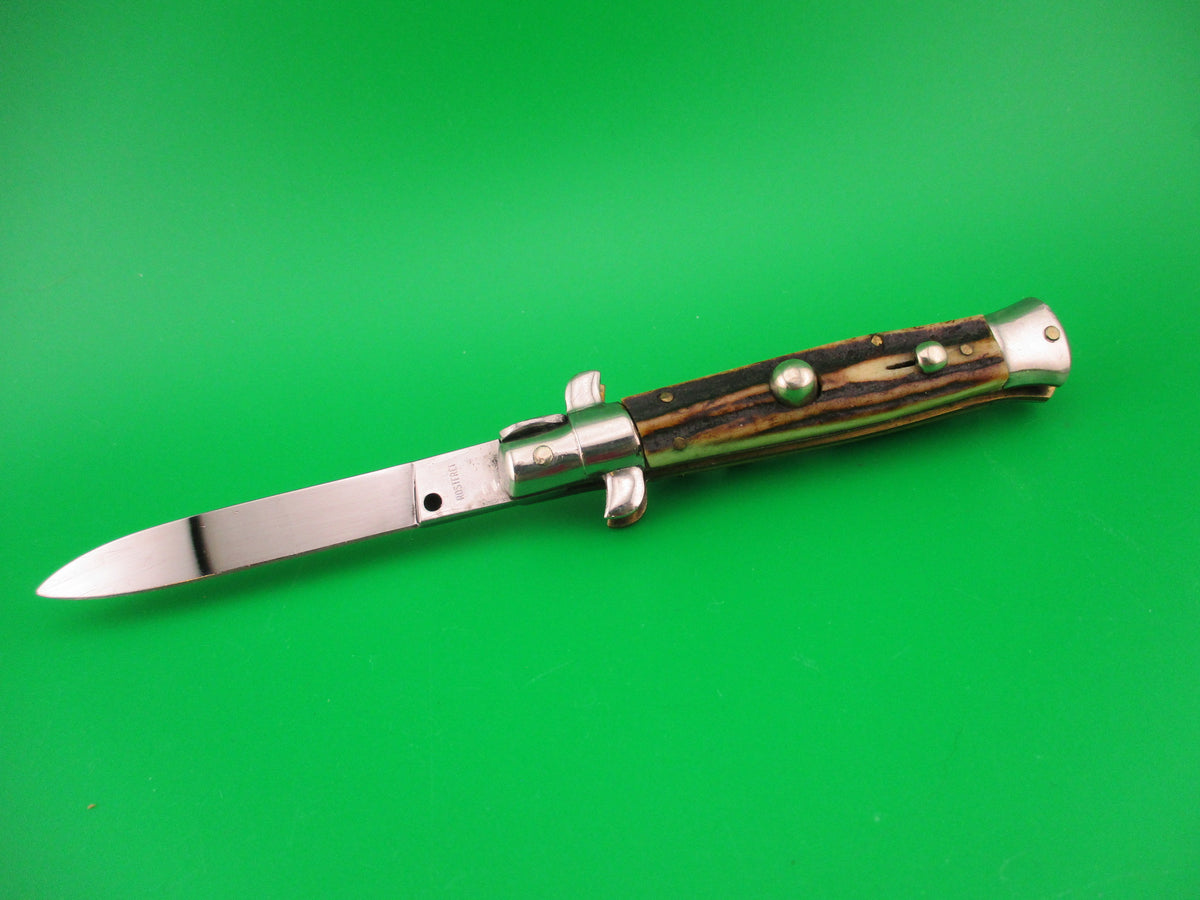 ROSTFREI 16cm Italian Stag stiletto Oreste Dibon swivel bolster automatic knife