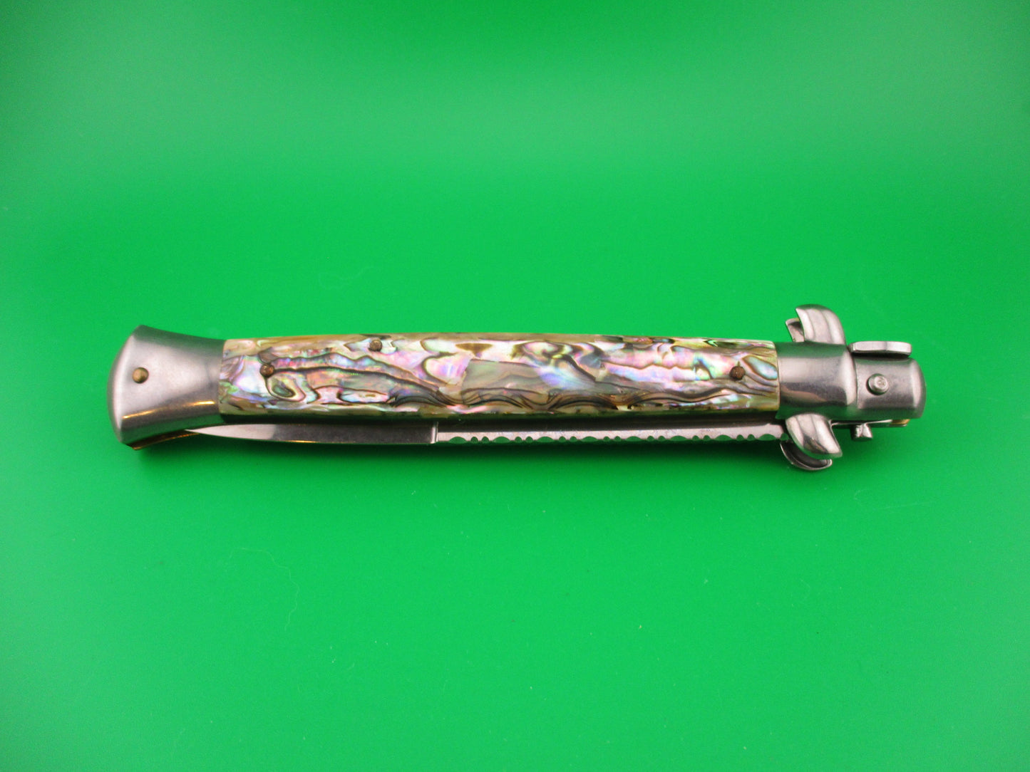 FRANK B 28cm Italian Swivel bolster Bayonet blade ABALONE automatic knife