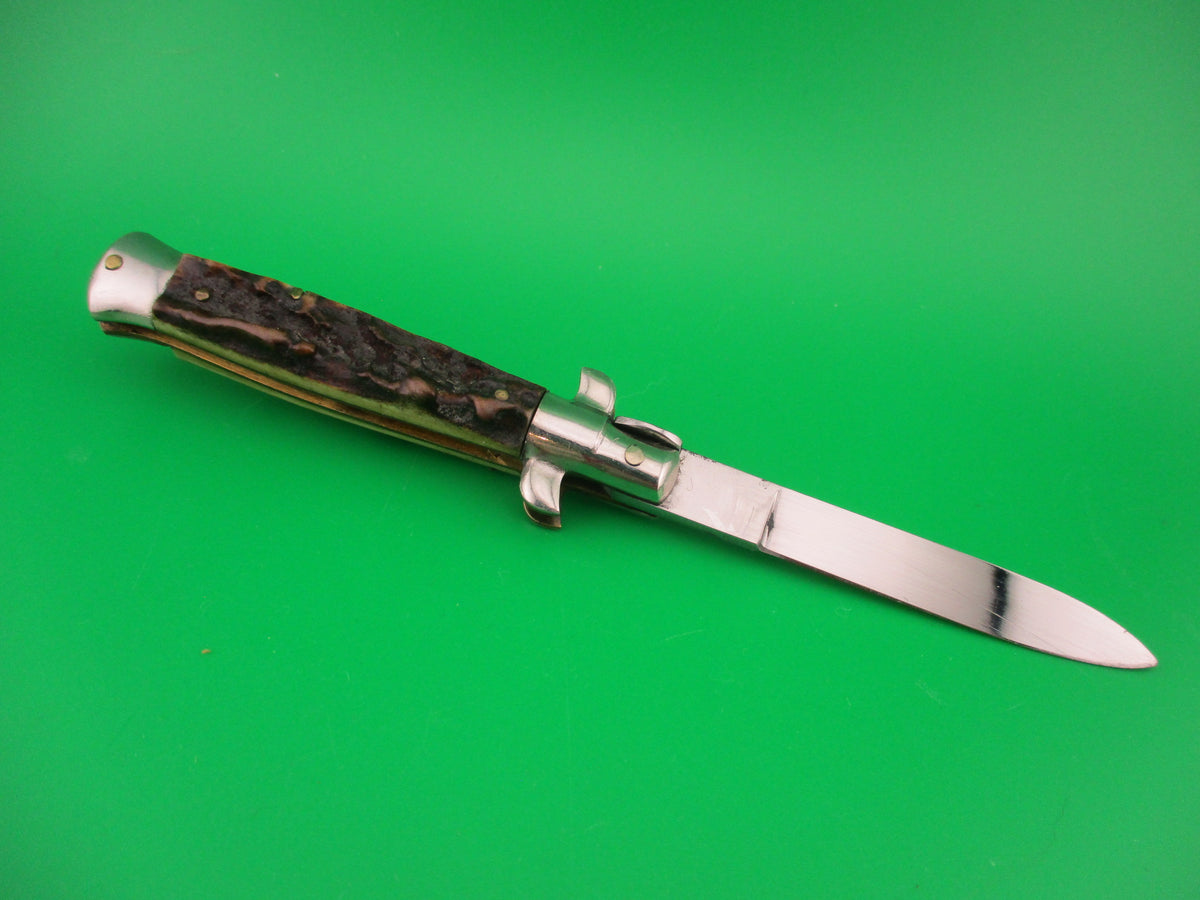 ROSTFREI 16cm Italian Stag stiletto Oreste Dibon swivel bolster automatic knife