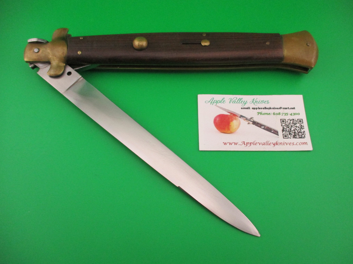 ROSTFREI ITALY 45cm Italian Stiletto Wood/Brass 18 inch Swivel bolster automatic knife