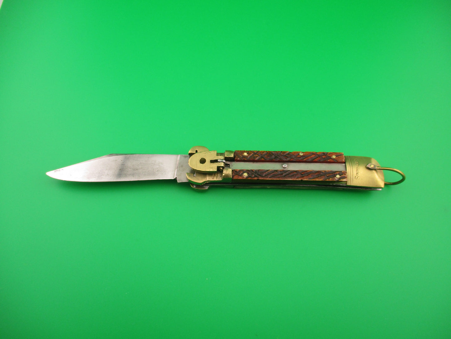 Springer 20cm Japanese Shell Puller Lever Bone & Brass vintage automatic knife
