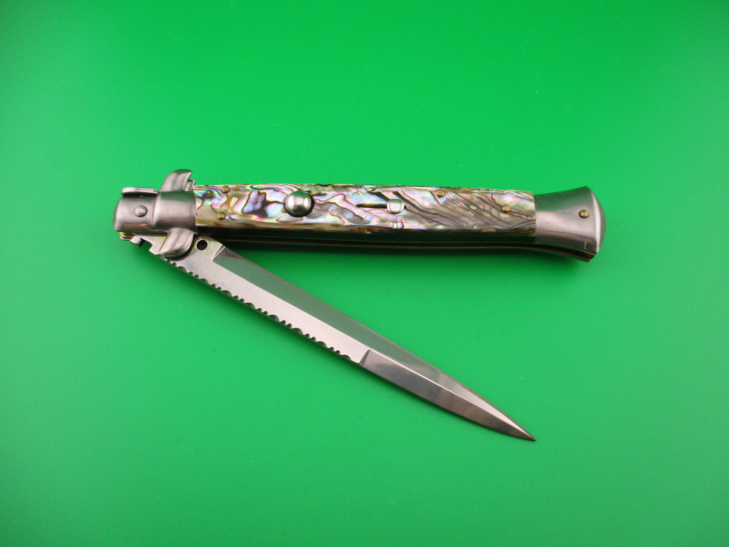 FRANK B 28cm Italian Swivel bolster Bayonet blade ABALONE automatic knife