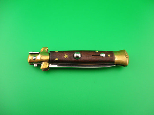 Sterile 19cm Italian Stiletto Wood Brass Star vintage automatic knife