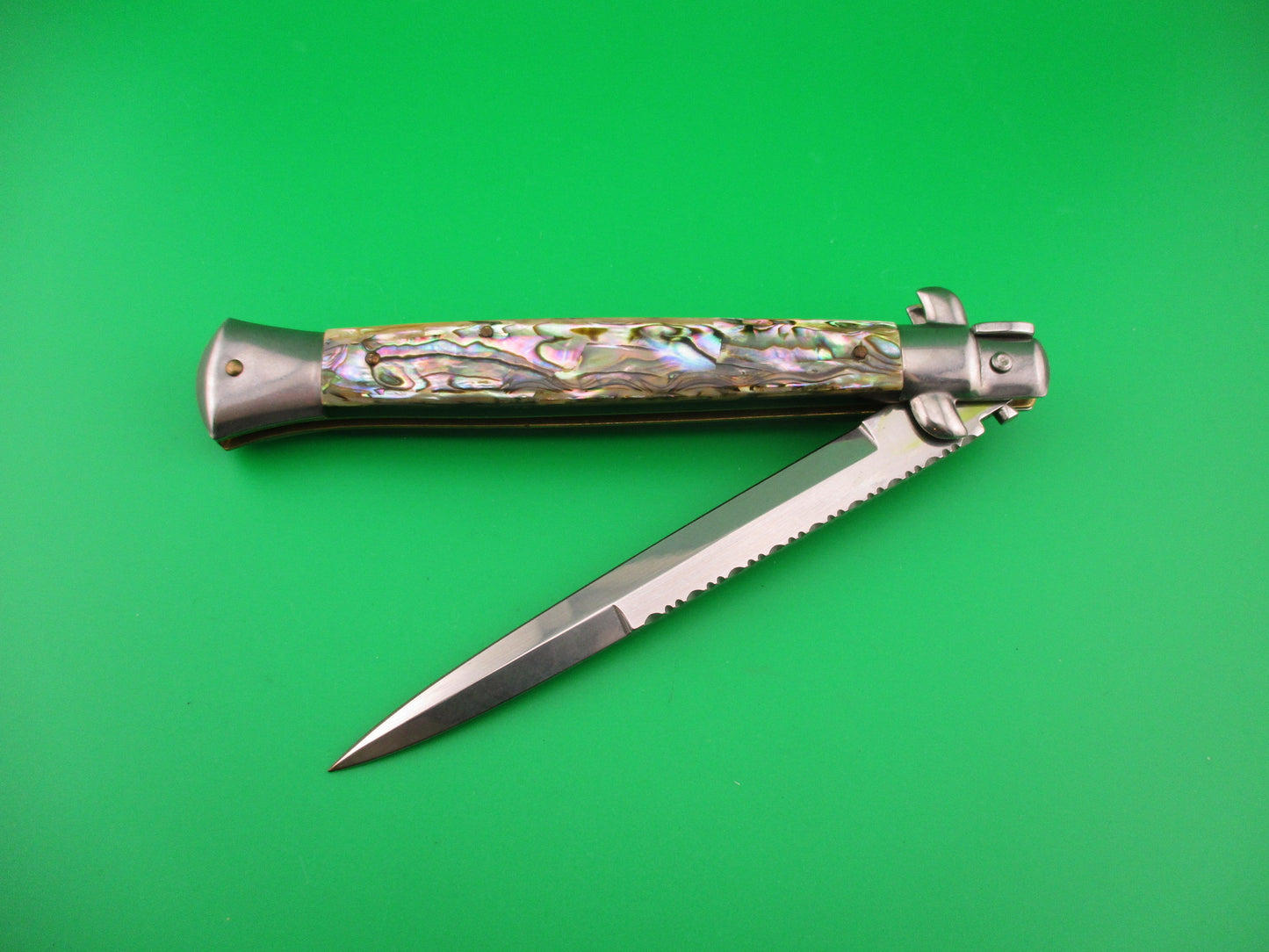 FRANK B 28cm Italian Swivel bolster Bayonet blade ABALONE automatic knife