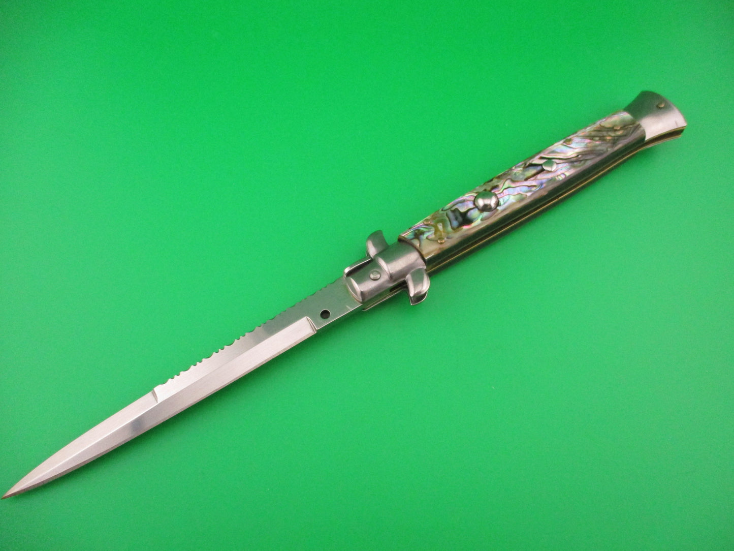 FRANK B 28cm Italian Swivel bolster Bayonet blade ABALONE automatic knife