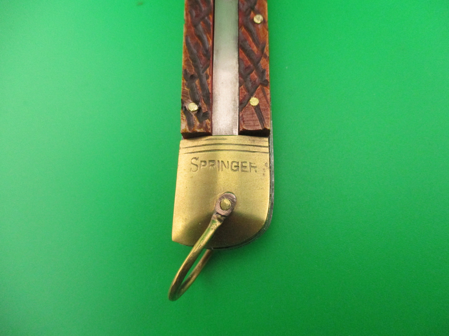Springer 20cm Japanese Shell Puller Lever Bone & Brass vintage automatic knife
