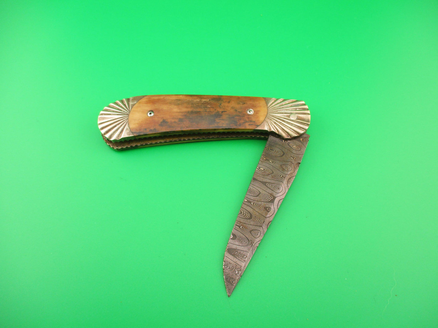 Ken Steigerwalt Beautiful Custom Scale Release Damascus Mammoth Ivory automatic knife
