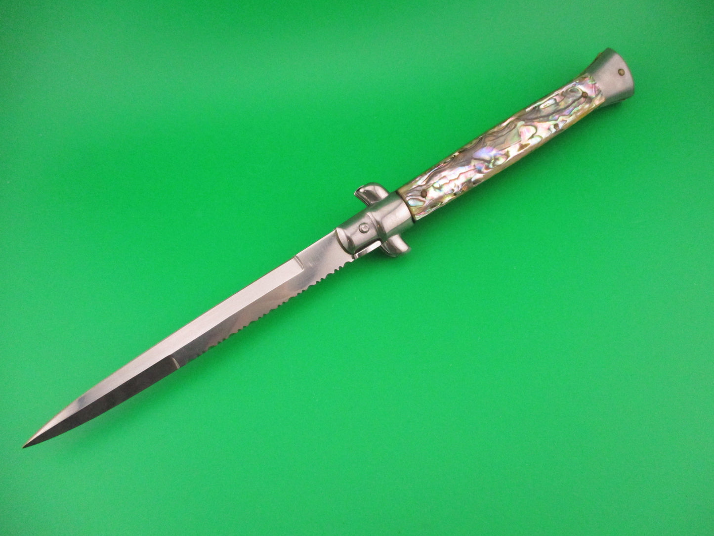 FRANK B 28cm Italian Swivel bolster Bayonet blade ABALONE automatic knife
