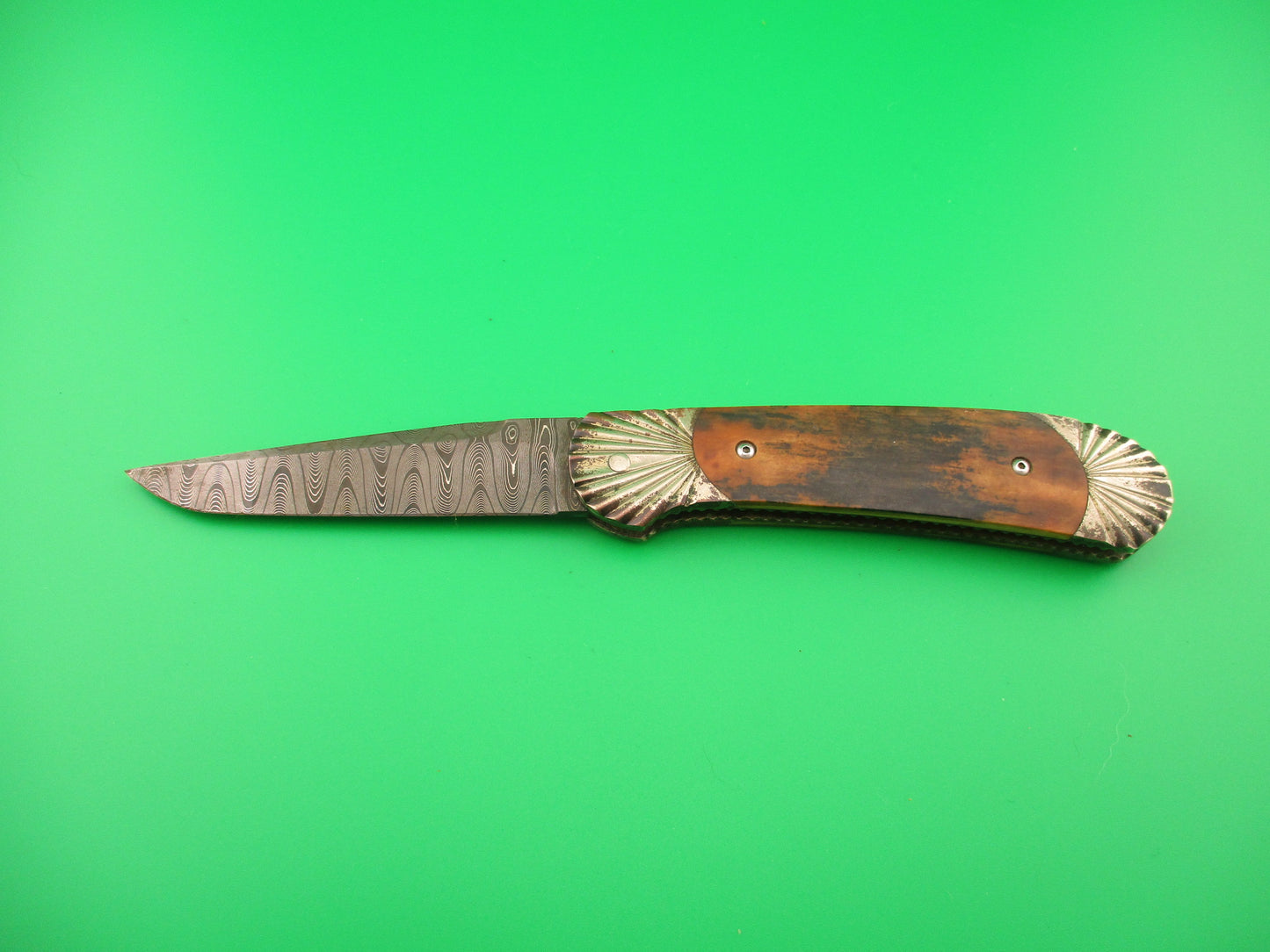 Ken Steigerwalt Beautiful Custom Scale Release Damascus Mammoth Ivory automatic knife