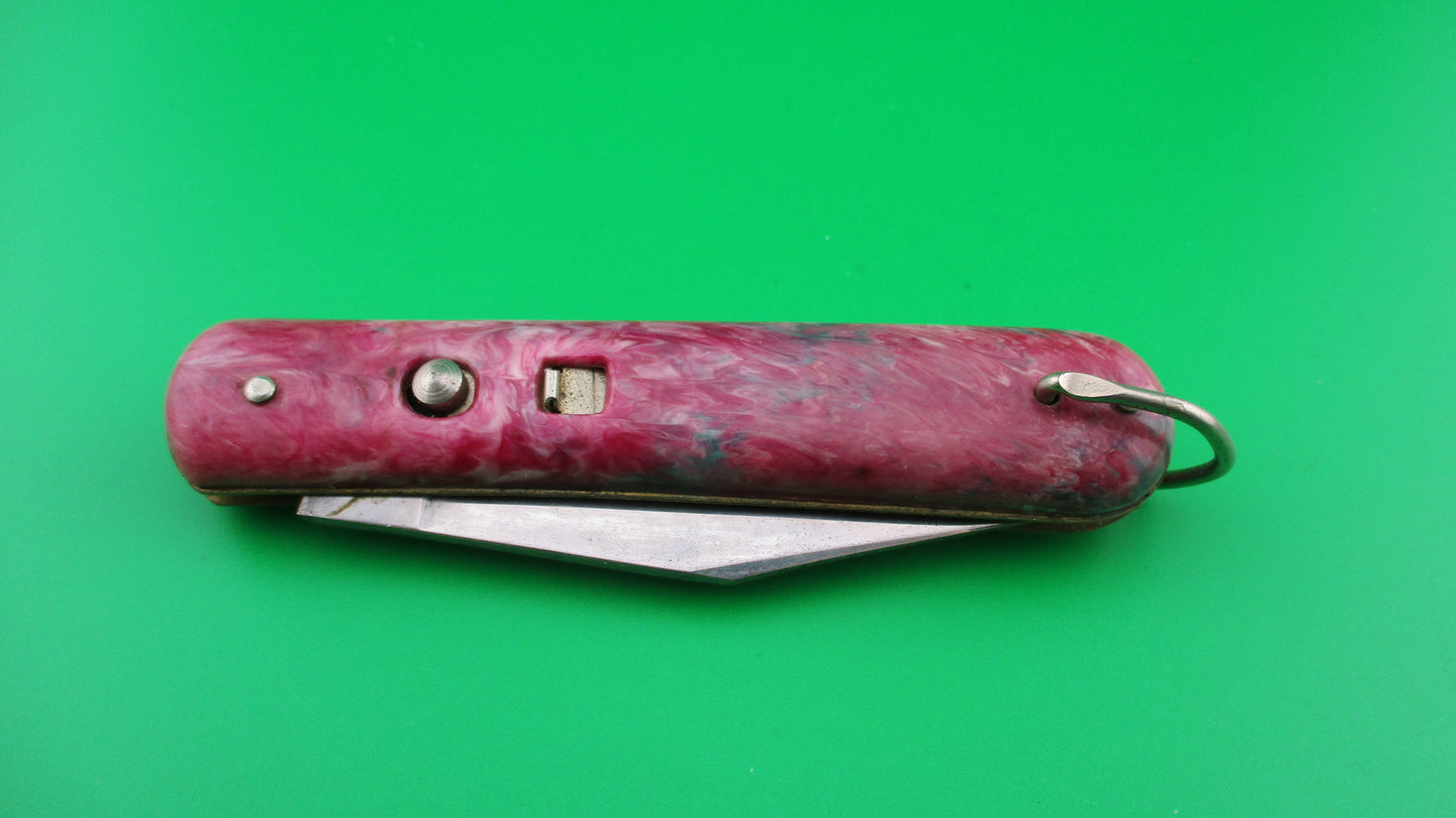 Colonial JIFFY Fatjack Red, white & Green swirl Vintage switchblade knife