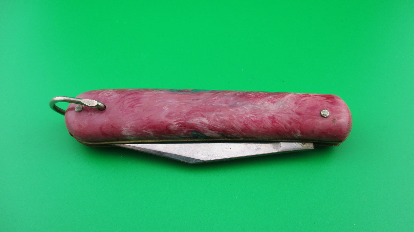 Colonial JIFFY Fatjack Red, white & Green swirl Vintage switchblade knife