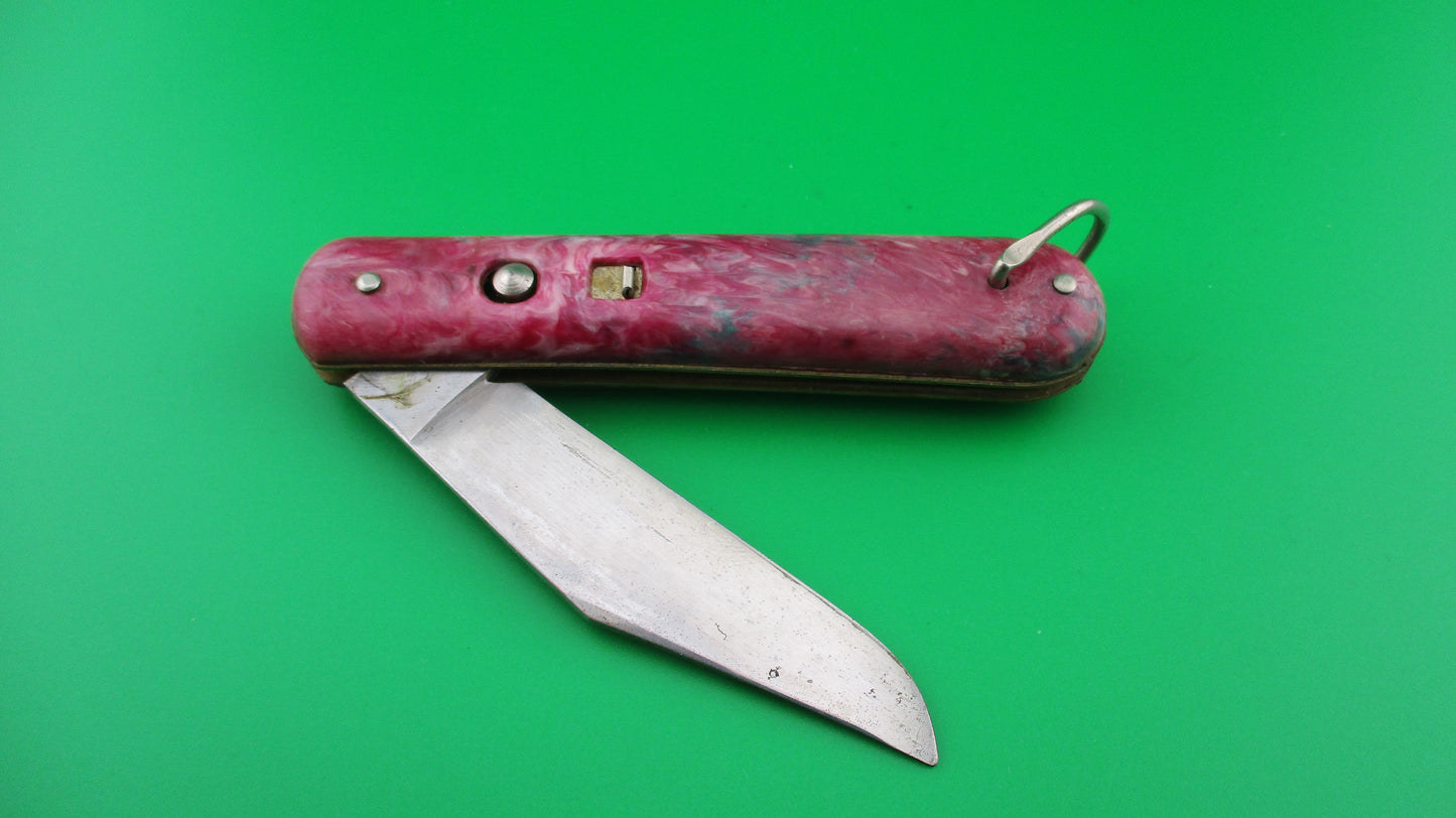 Colonial JIFFY Fatjack Red, white & Green swirl Vintage switchblade knife