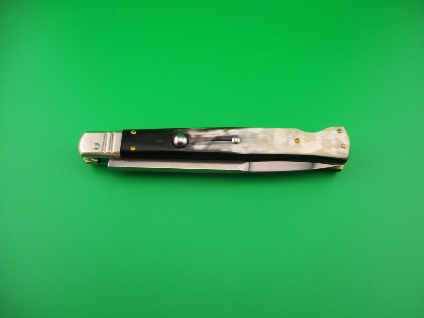 DM Dolphins 28cm Italian SHARK Bayonet lockback Horn handled automatic knife