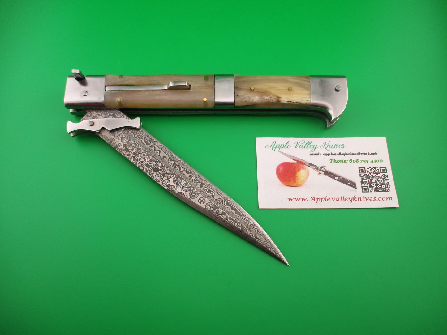 Custom 33cm Birds head Prioletta Swing Guard Damascus Clip automatic knife