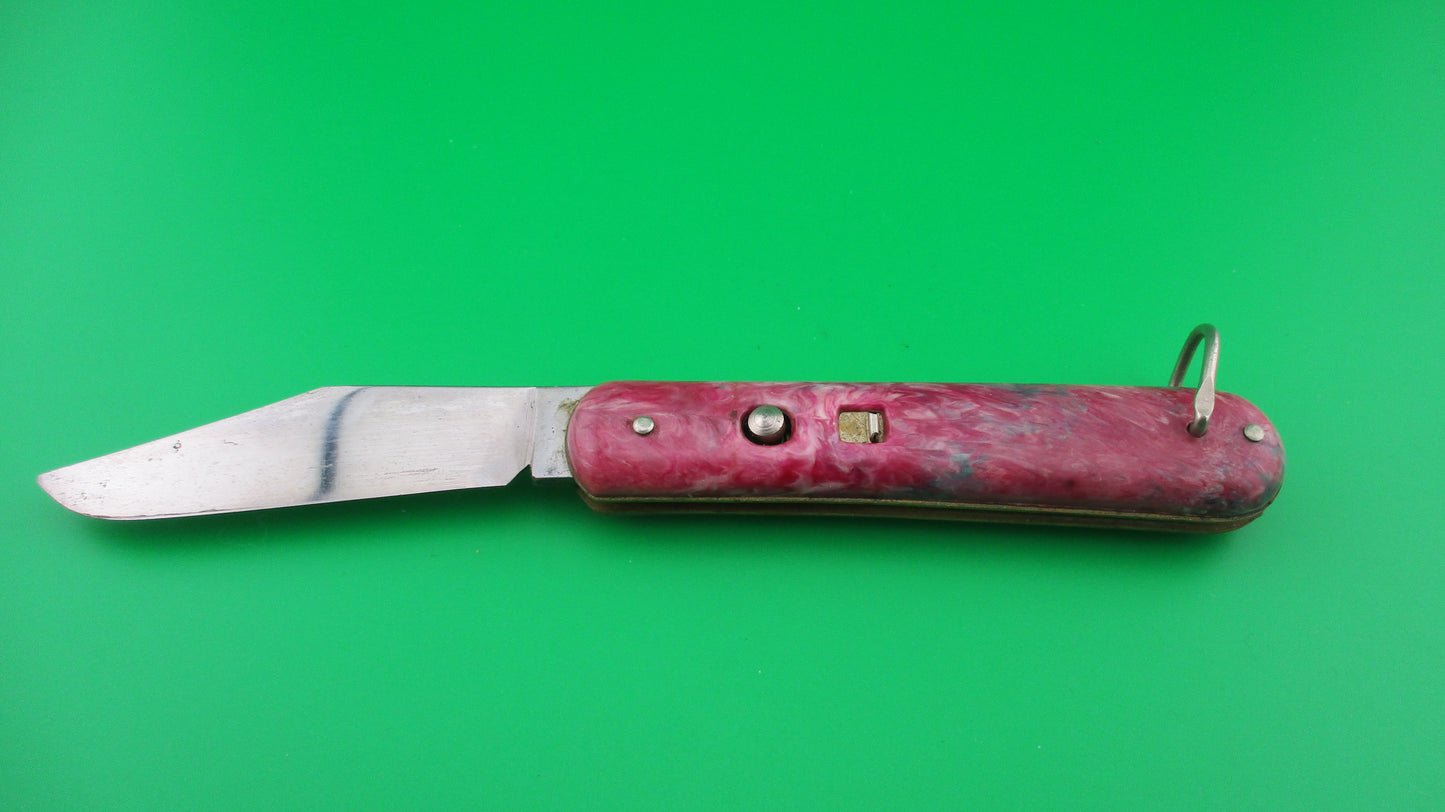 Colonial JIFFY Fatjack Red, white & Green swirl Vintage switchblade knife