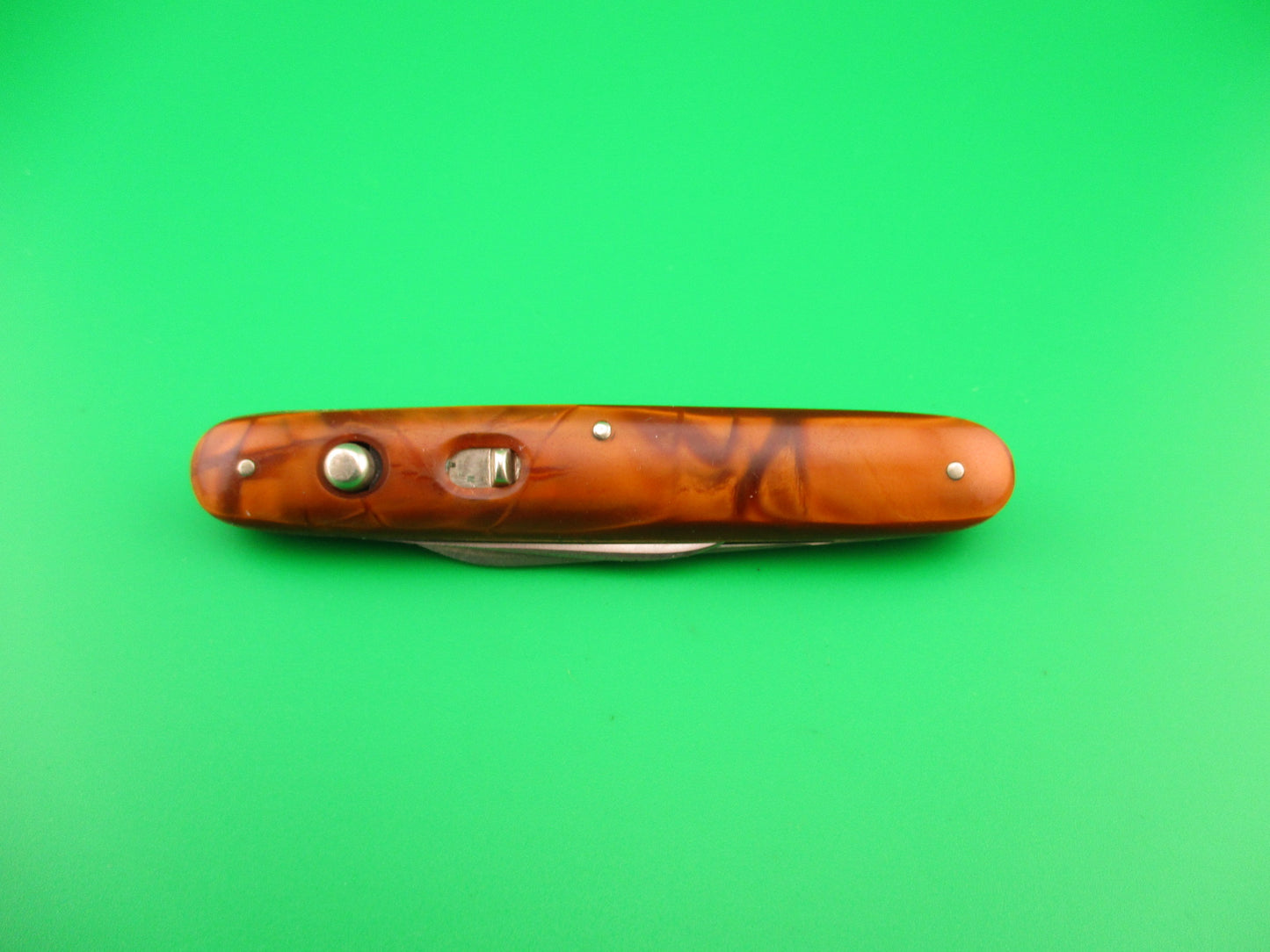 SCHRADE WALDEN Medium Double Orange Pearl Advertising MINT automatic knife