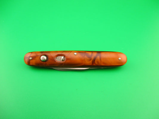 SCHRADE WALDEN Medium Double Orange Pearl Advertising MINT automatic knife