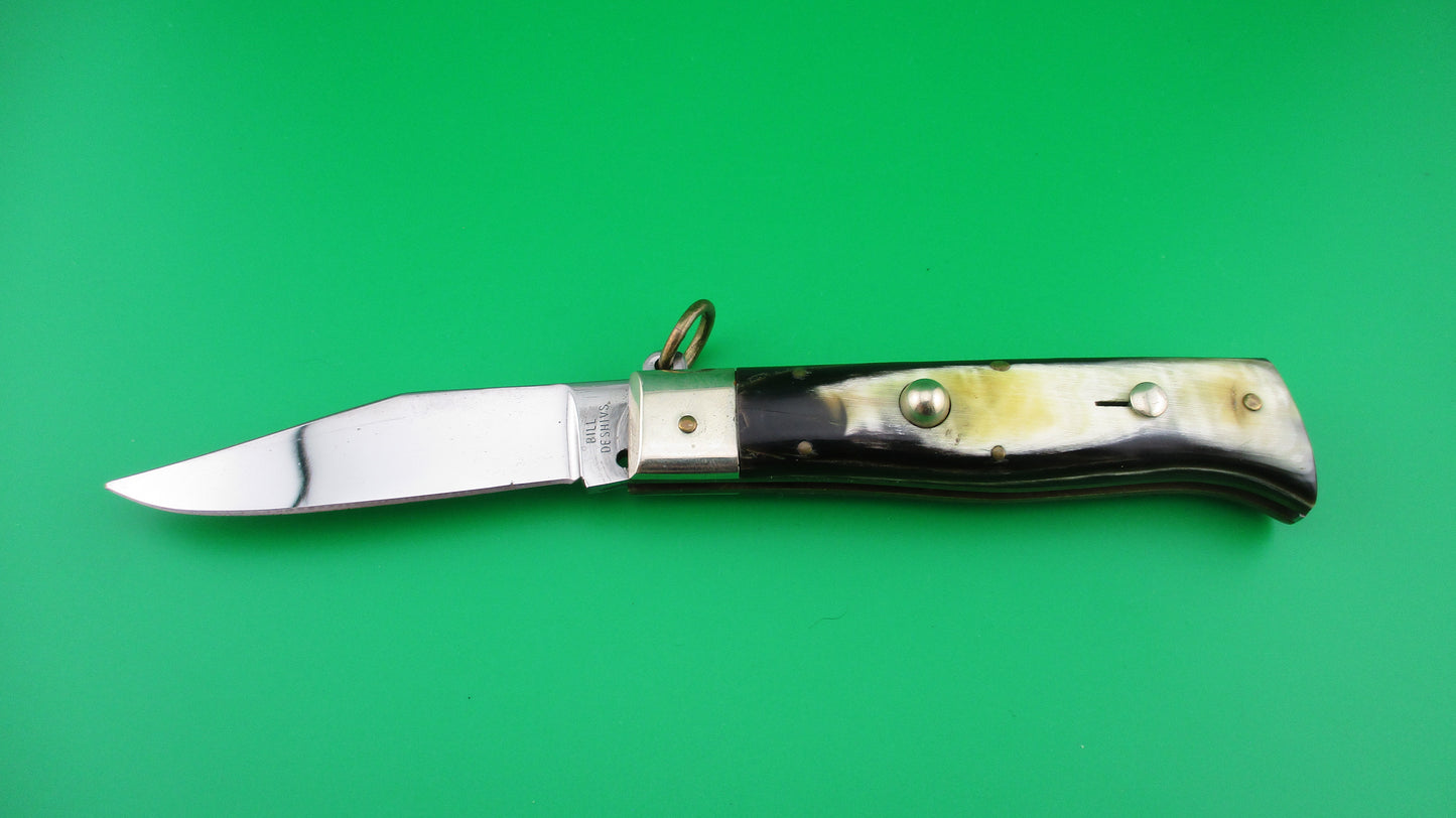 BILL DESHIVS 19cm Custom Italian Inspired Ring pull Camper automatic knife