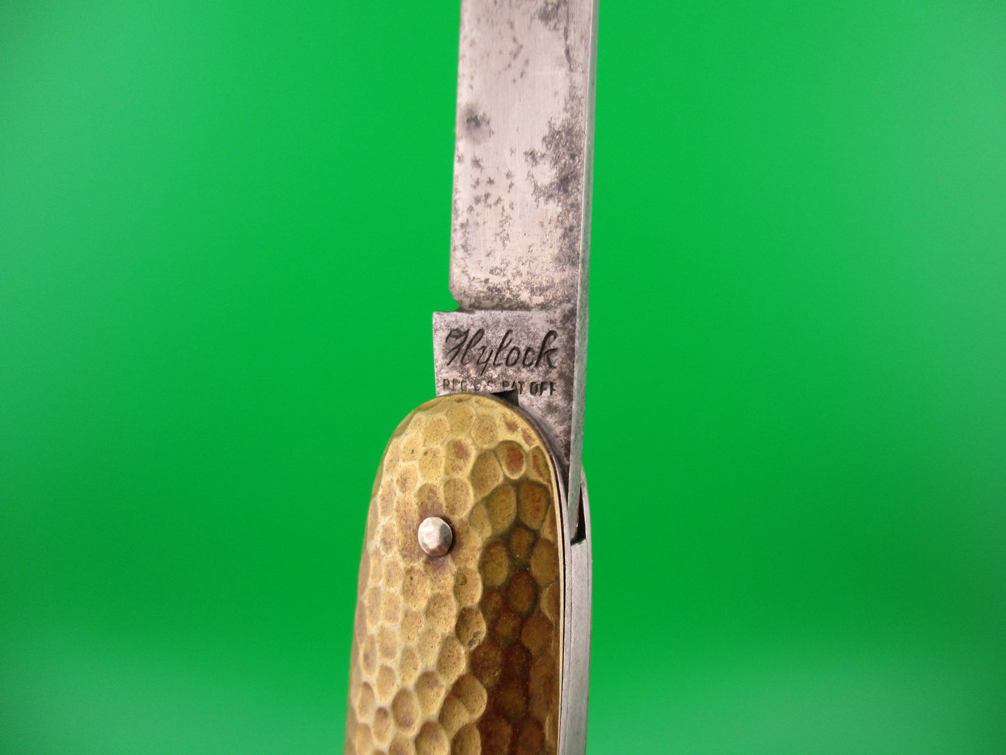 RARE Flylock Double Gold Hammered Antique automatic knife