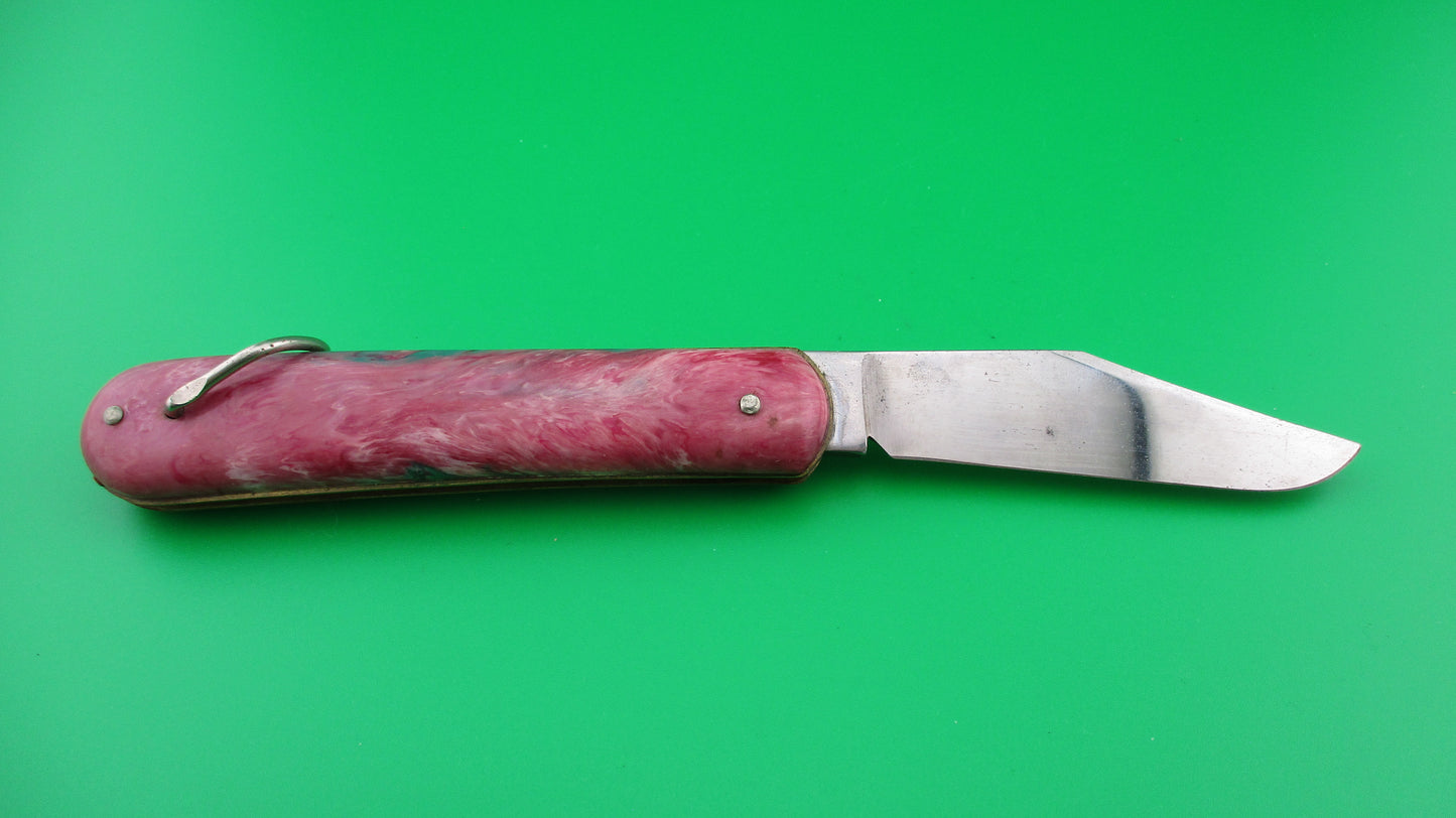 Colonial JIFFY Fatjack Red, white & Green swirl Vintage switchblade knife