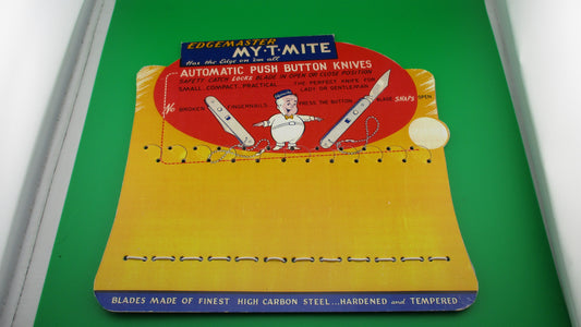 My-T-Mite Reproduction Display Card holds 12 Edgemaster keychain switchblades