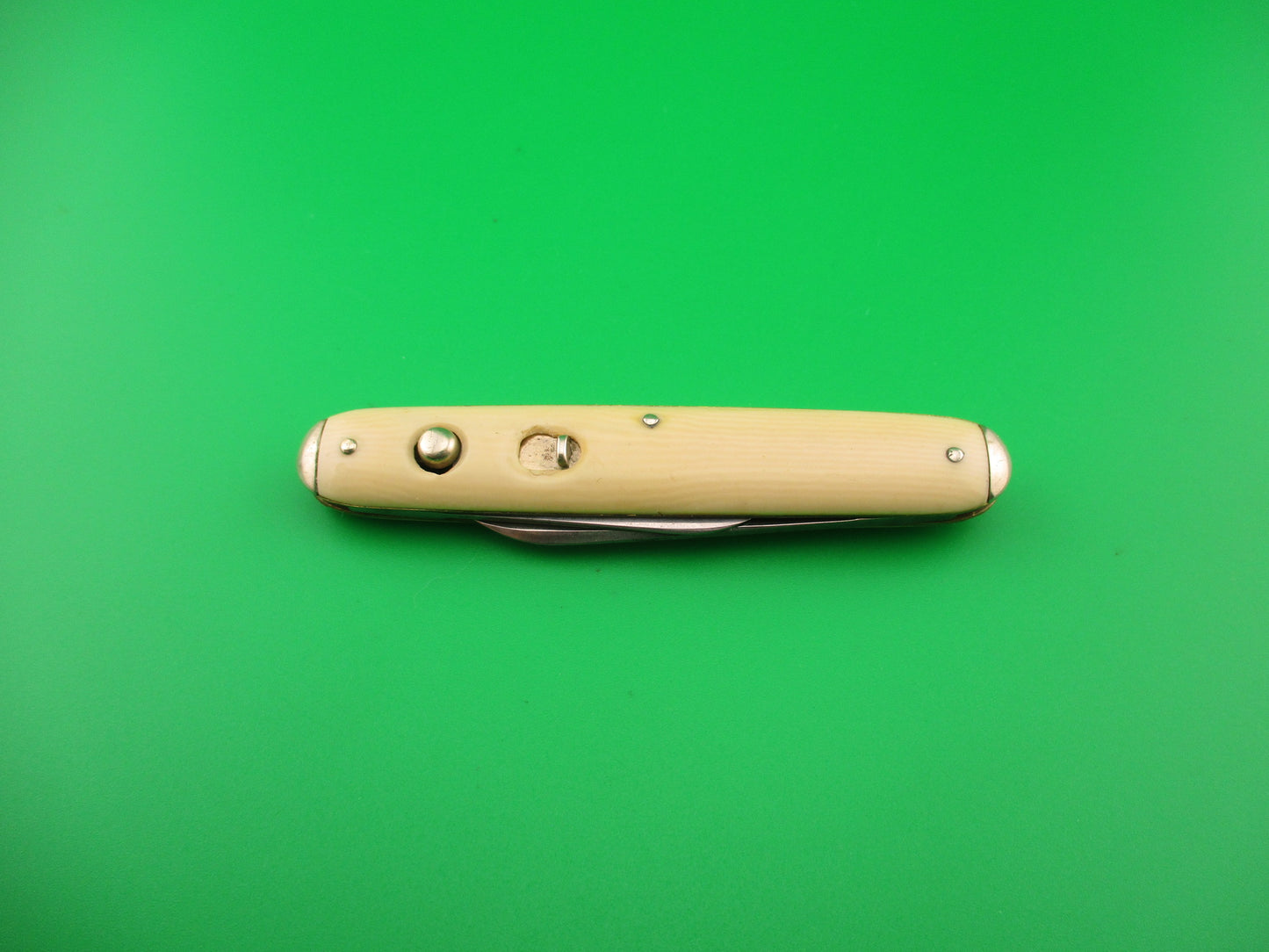 SHAPLEIGH HDW CO DE Etched Medium double Ivory cell Tip bolster switchblade knife