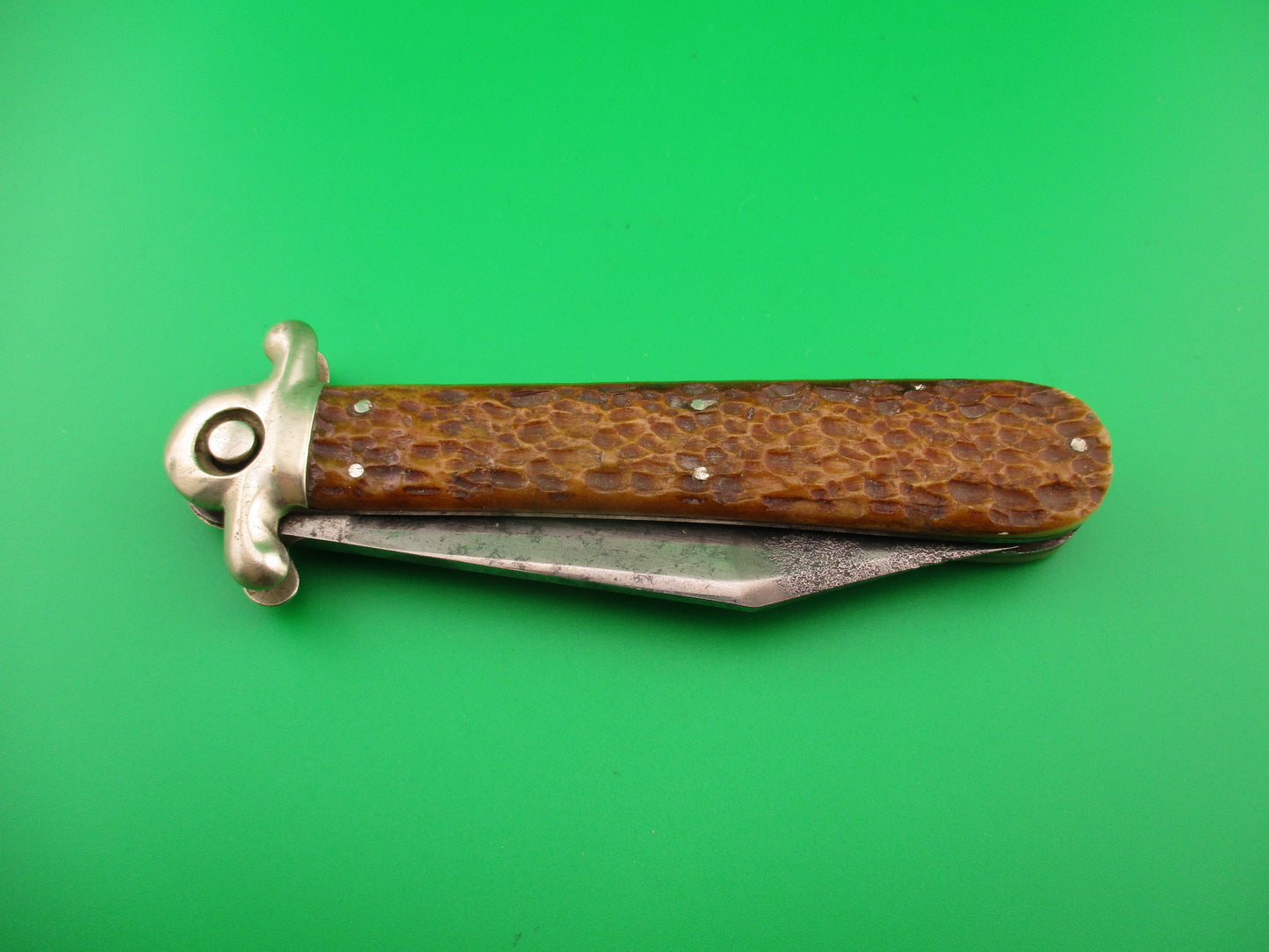 Press Button Knife Co GUARDIAN Antique switchblade knife partial etch