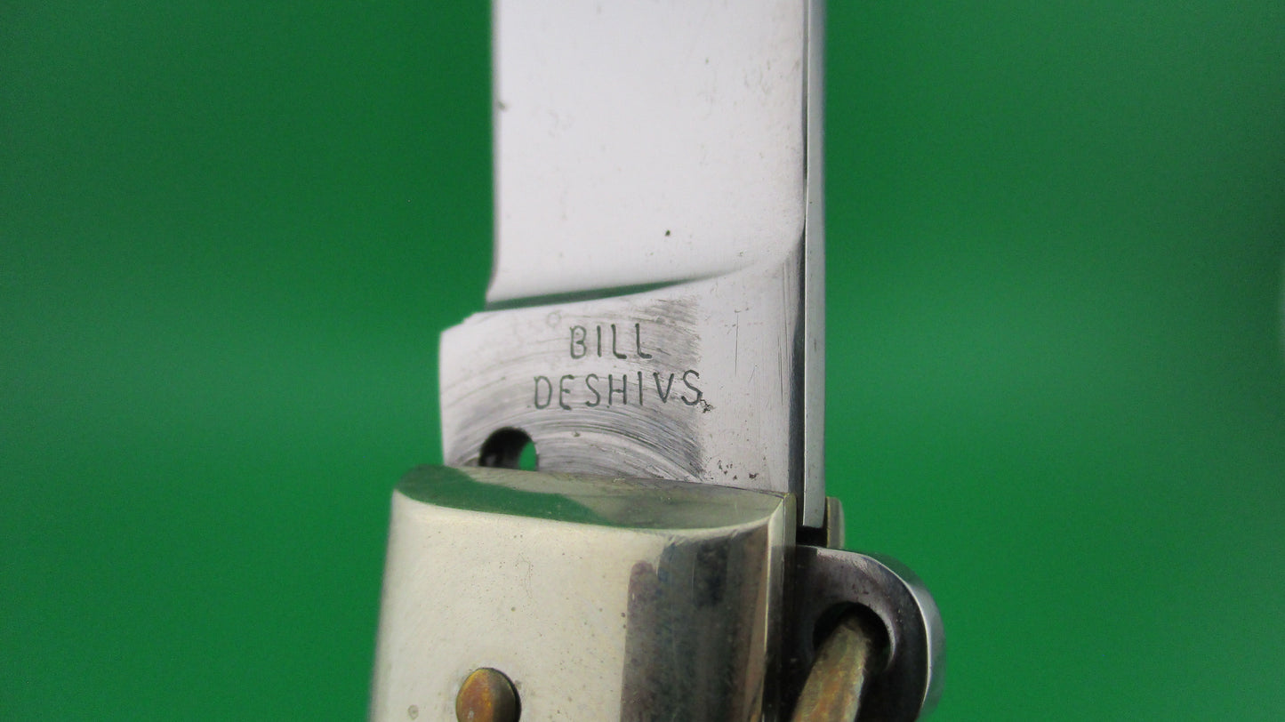 BILL DESHIVS 19cm Custom Italian Inspired Ring pull Camper automatic knife