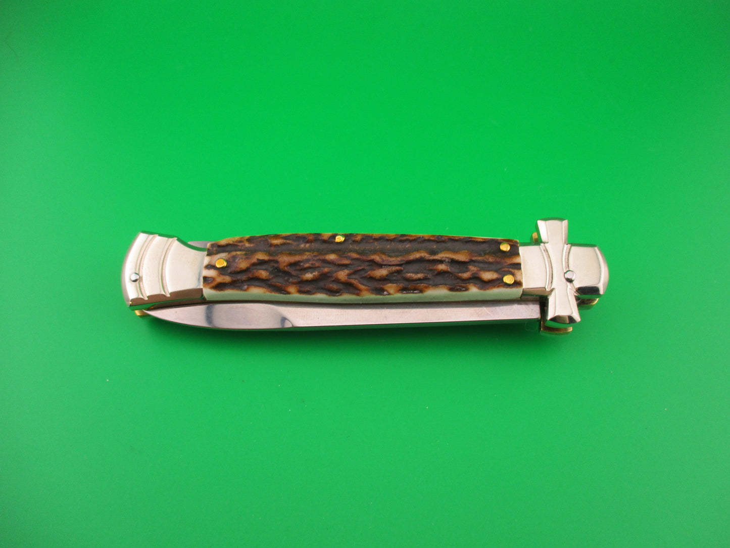 AGA CAMPOLIN 23cm Italian Maltese Stag crossguard automatic knife w box