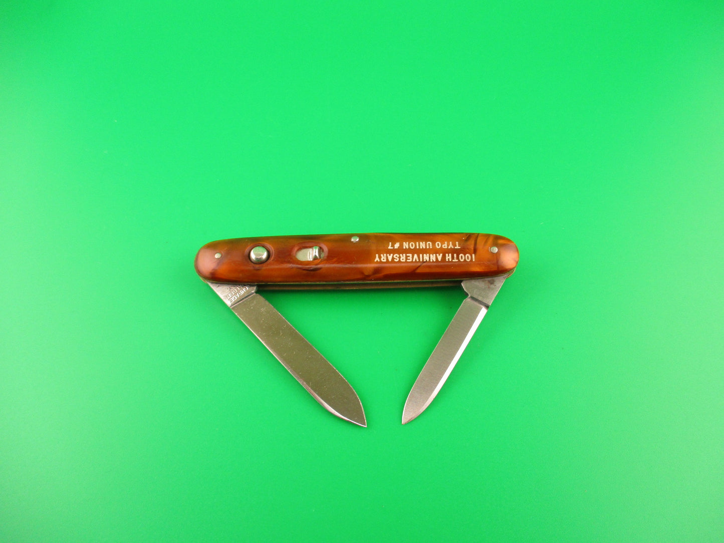 SCHRADE WALDEN Medium Double Orange Pearl Advertising MINT automatic knife